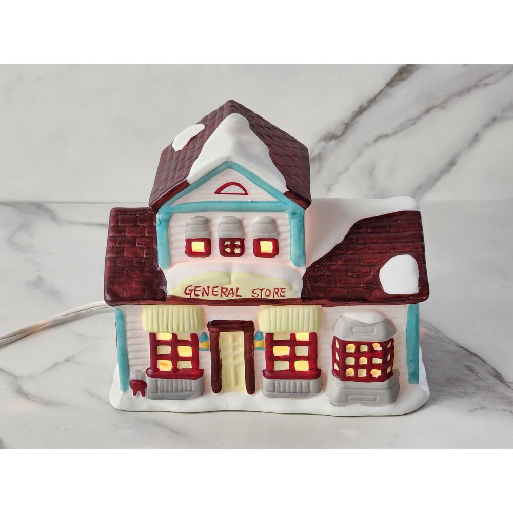 Watkins Christmas Village General Store Lighted House 5 3/4" Ceramic 1992 Vtg